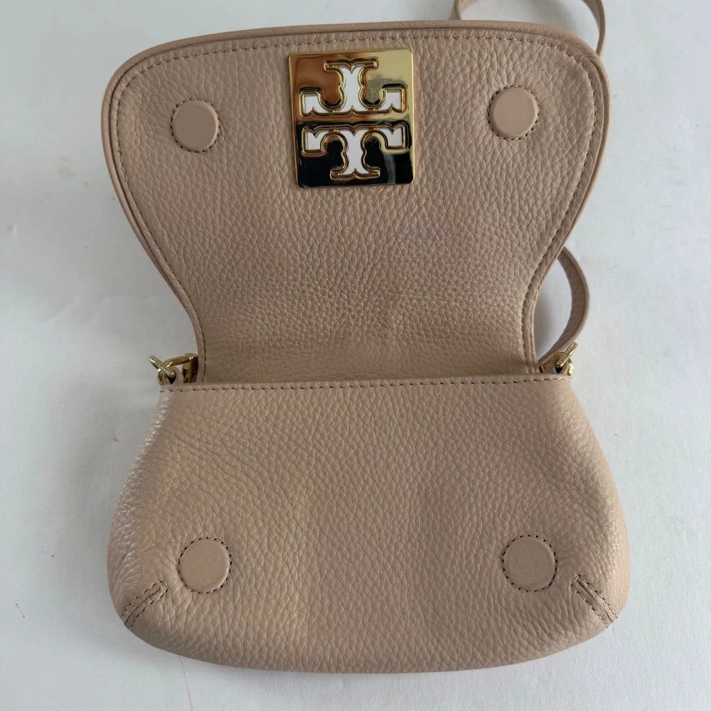 Tory Burch Britten Mini Crossbody Bag Blush Pink Pebbled Leather Gold Chain
